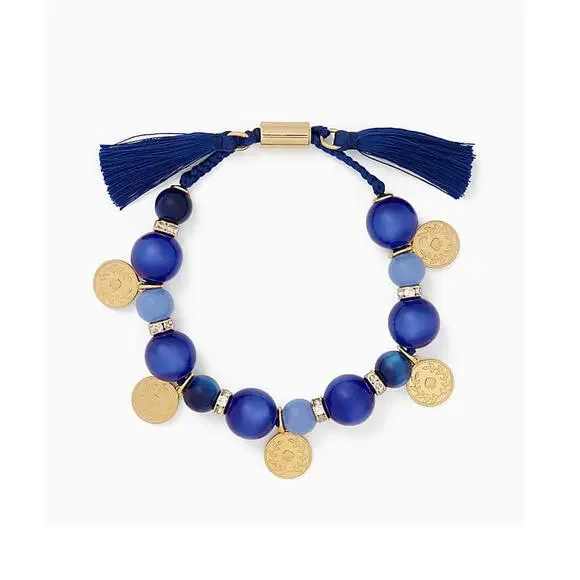 Kate Spade Pretty Poms Blue Coin Charm Festival Tassel Bracelet - Picture 1 of 8